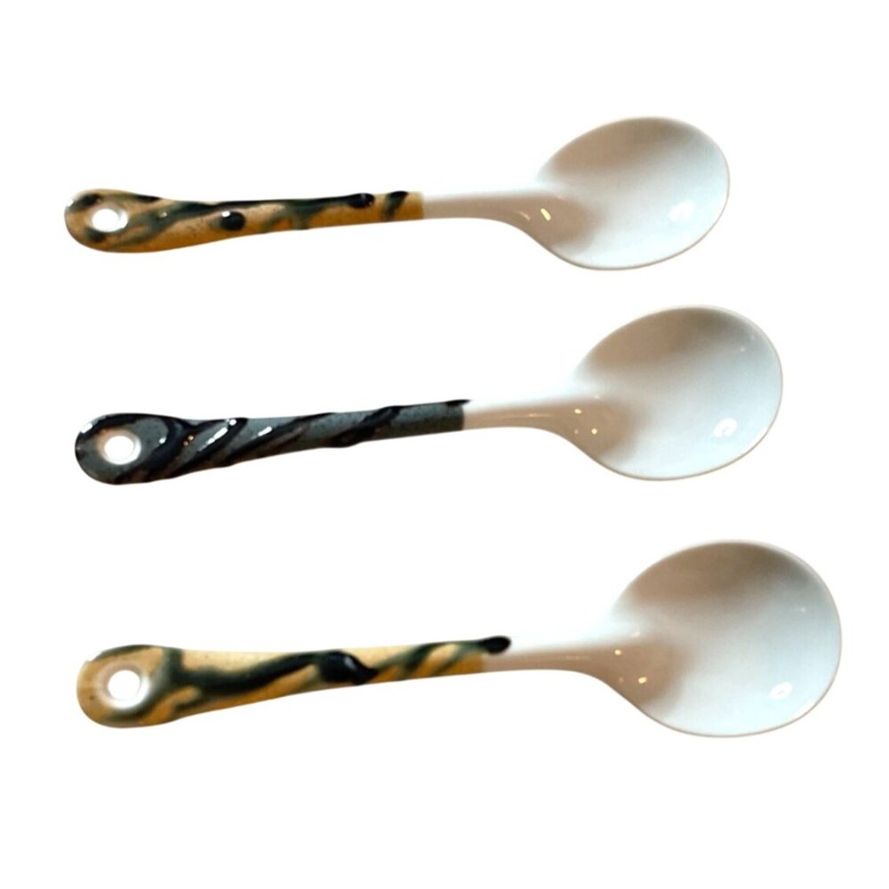 Handcrafted Ceramic Soup Spoons with Abstract Design Handles Set of 3 - Picture 2 of 6